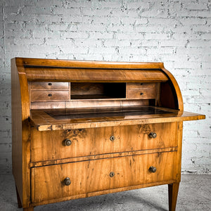 Antique Biedermeier Maple Veneer Roll Top Desk