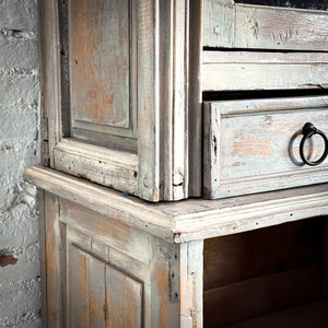 Vintage Monumental Gustavian Distressed Wood Display Cabinet