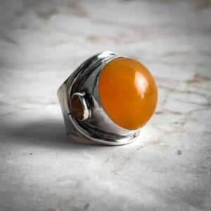 Modernist Sterling Silver Amber Cocktail Ring