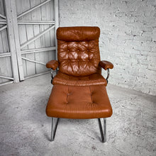Load image into Gallery viewer, Mid-Century Modern Leather Button-Tufted Chrome Lounge Chair
