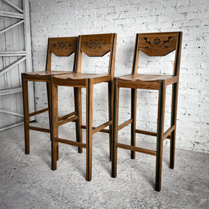 Set of 3 Navajo Style Walnut Bar Stool or Bench