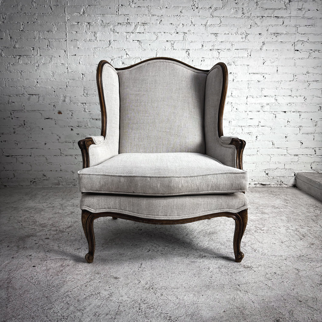 Louis XV Style Upholstered Wood Wingback Chair