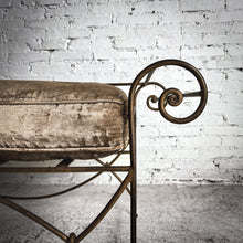 Load image into Gallery viewer, Hollywood Regency Velvet Cushioned Iron Bench
