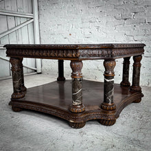Load image into Gallery viewer, Mass Produced Victorian Revival Carved Wood &amp; Marble Cocktail Table

