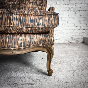 Late 20th C. Oversized Louis XV Style Leopard Print Lounge Chair