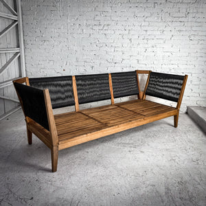 Contemporary Teak & All Weather Rattan Garden Sofa