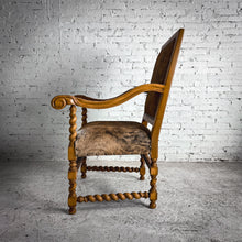 Load image into Gallery viewer, Spanish Colonial Revival Cowhide Wood Armchair
