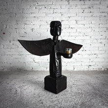 Load image into Gallery viewer, Folk Art Hand Carved Stained Wood Candleholder
