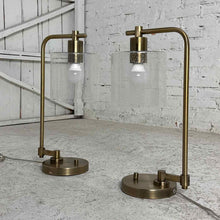 Load image into Gallery viewer, Pair of Brass Arch Lamps Seeded Glass
