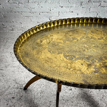 Load image into Gallery viewer, Moroccan Engraved Brass &amp; Wood Cocktail Table
