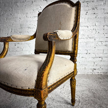 Load image into Gallery viewer, Louis XVI Linen Gilt Wood Armchair
