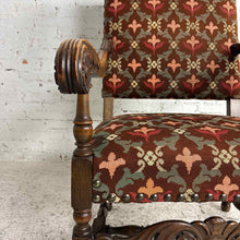 Load image into Gallery viewer, Renaissance Revival Carved Wood Armchair with Fleur-de-Lis Upholstery
