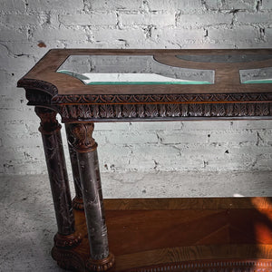 Mass Produced Victorian Revival Style Carved Oak & Marble Console