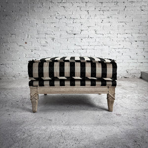 Late 20th C. Sam Moore Transitional Fabric Distressed Wood Ottoman