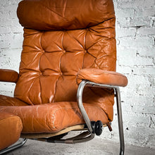 Load image into Gallery viewer, Mid-Century Modern Leather Button-Tufted Chrome Lounge Chair
