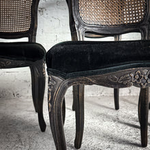 Load image into Gallery viewer, Set of 4 French Provincial Style Cane &amp; Velvet Dining Chair
