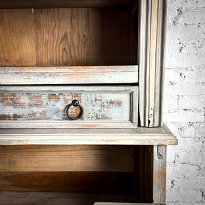 Vintage Monumental Gustavian Distressed Wood Display Cabinet