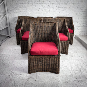 Set of 6 Woven Natural Rattan Dining Chair