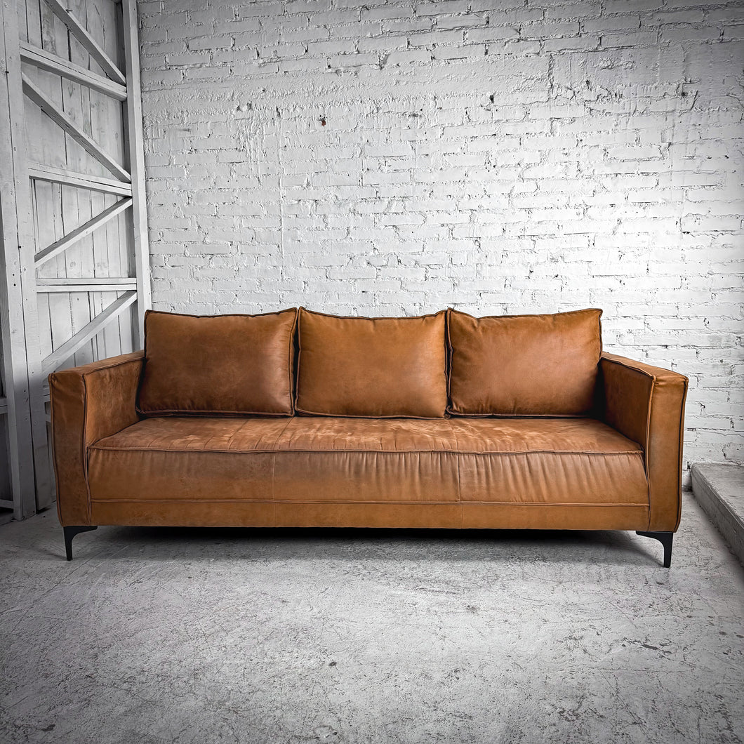 3 Seat MCM Style Microsuede Caramel Sofa