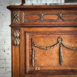 Neoclassical Revival Veneer Wood & Marble Mirrored Sideboard