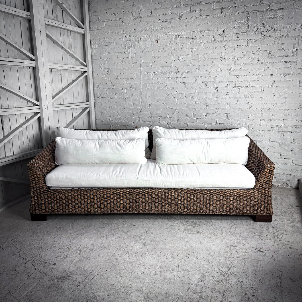 2000's Vannor Linen Rattan Sofa