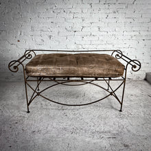 Load image into Gallery viewer, Hollywood Regency Velvet Cushioned Iron Bench

