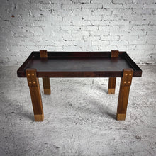 Load image into Gallery viewer, Industrial Farmhouse Hammered Tray Copper Side Table
