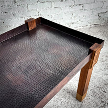 Load image into Gallery viewer, Industrial Farmhouse Hammered Tray Copper Side Table
