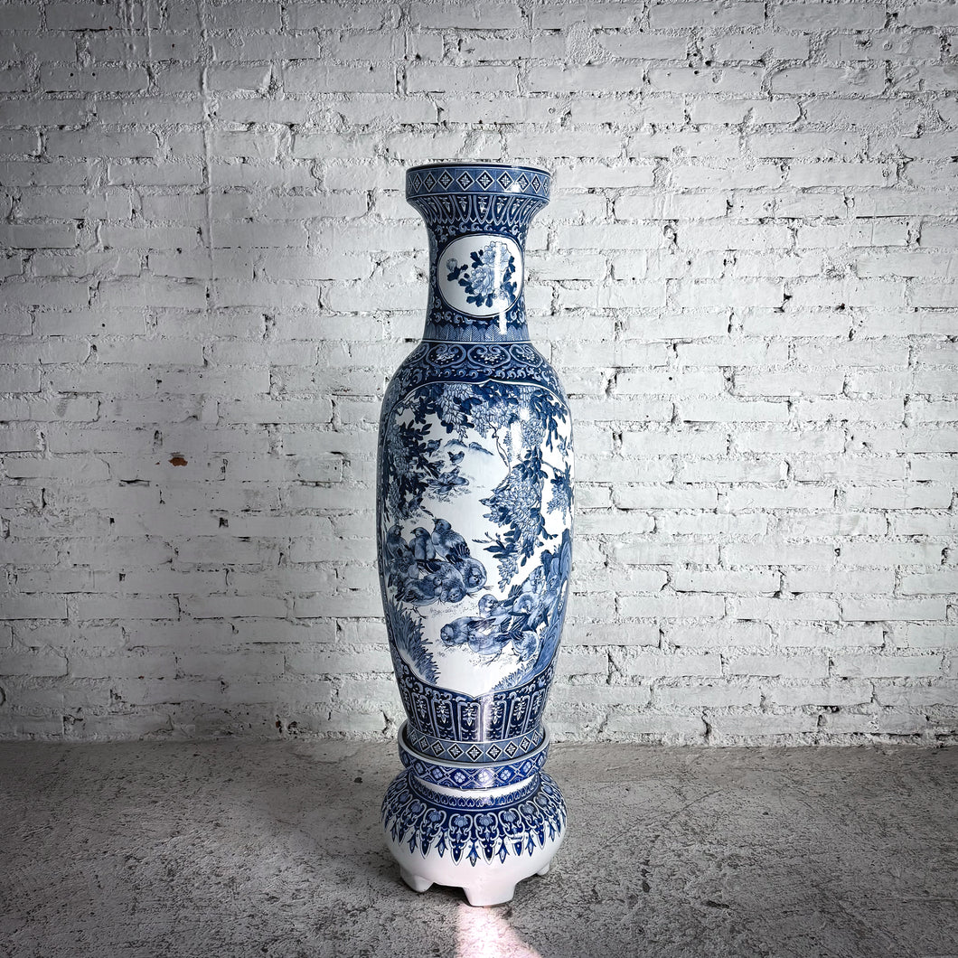 Monumental Chinese Export Blue & White Porcelain Floor Vase