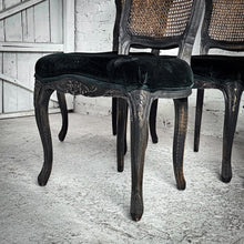 Load image into Gallery viewer, Set of 4 French Provincial Style Cane &amp; Velvet Dining Chair
