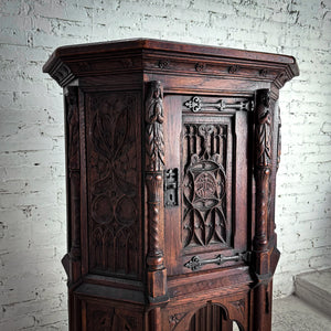 19th C. French Gothic Revival Carved Wood Storage Cabinet