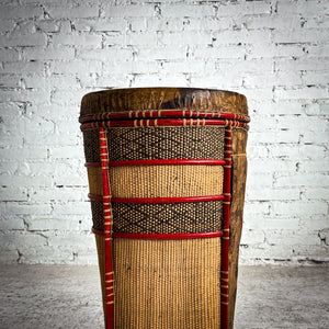 Mid Century African Tribal Woven Rattan Drum