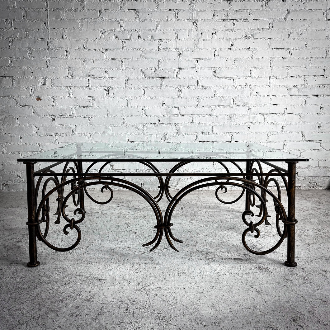 French Neoclassical Style Glass & Iron Cocktail Table