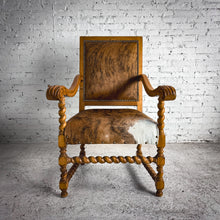 Load image into Gallery viewer, Spanish Colonial Revival Cowhide Wood Armchair
