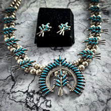 Load image into Gallery viewer, 20th C. Squash Blossom Silver Turquoise Necklace
