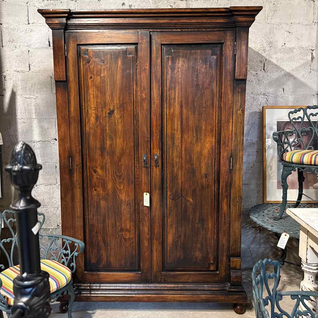 Neoclassical Stained Pine Armoire Cabinet