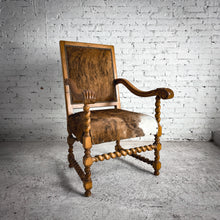 Load image into Gallery viewer, Spanish Colonial Revival Cowhide Wood Armchair
