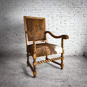 Spanish Colonial Revival Cowhide Wood Armchair