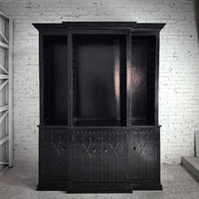 Load image into Gallery viewer, 2 Piece Spanish Colonial Revival Black Lacquer Bookcase

