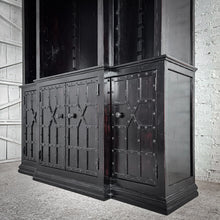 Load image into Gallery viewer, 2 Piece Spanish Colonial Revival Black Lacquer Bookcase
