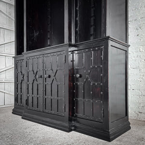 2 Piece Spanish Colonial Revival Black Lacquer Bookcase