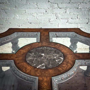 Mass Produced Victorian Revival Carved Wood & Marble Cocktail Table