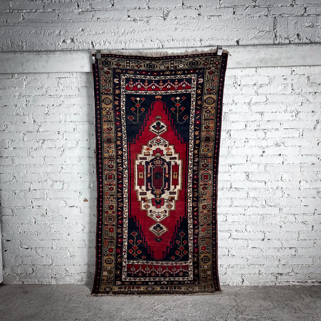 Mid Century Qashqai Small Area Oriental Knotted Rug