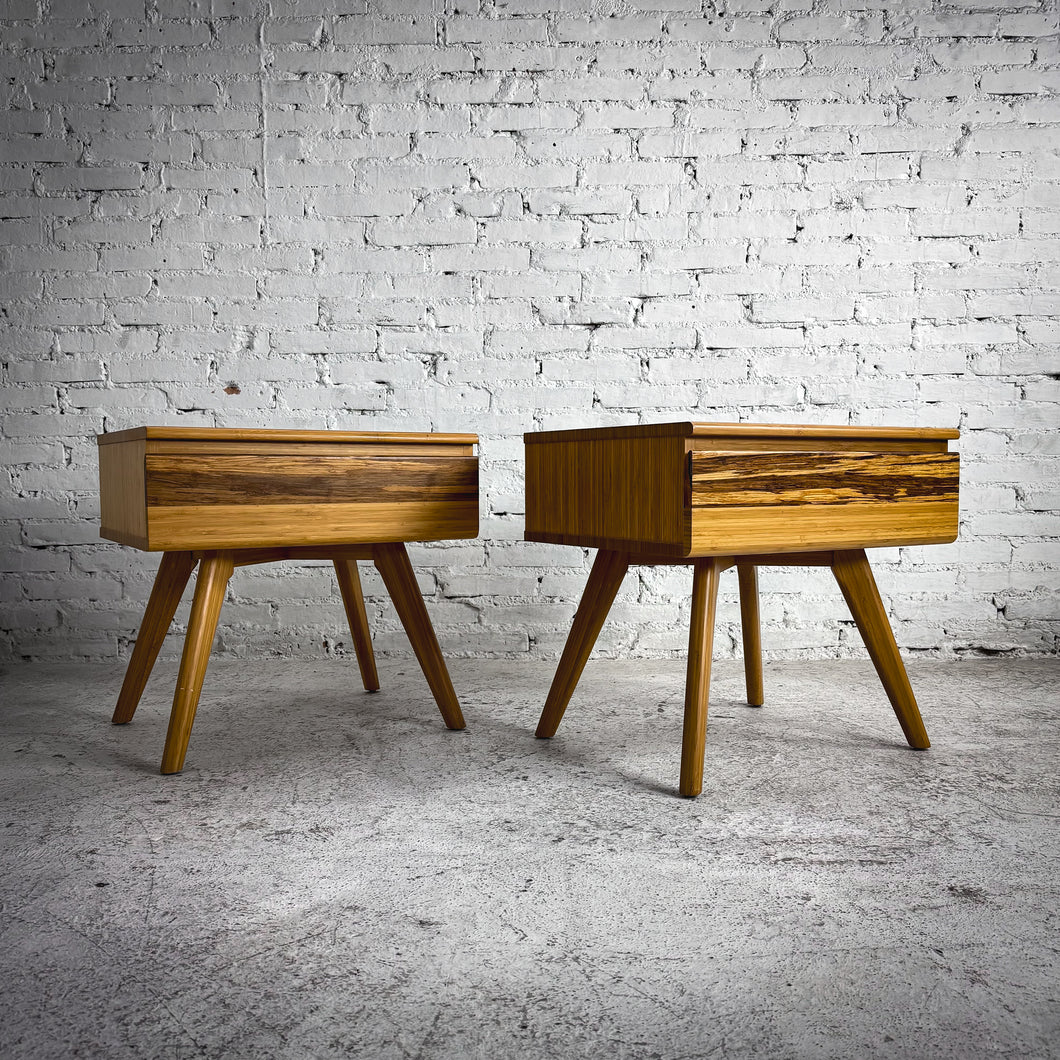 Set of 2 Mid-Century Style Bamboo Nightstand