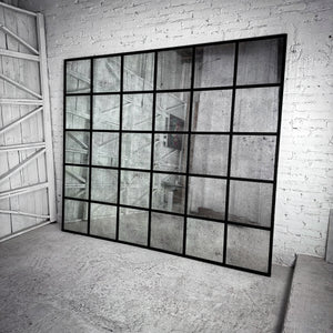 Industrial Antiqued Metal Windowpane Mirror Mirror