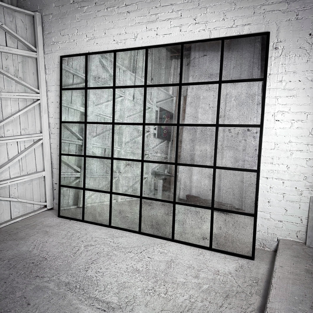 Industrial Antiqued Metal Windowpane Mirror Mirror