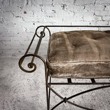 Load image into Gallery viewer, Hollywood Regency Velvet Cushioned Iron Bench
