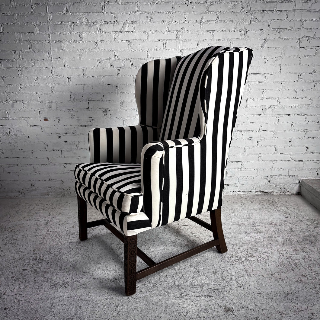 Modern Stripe Upholstered Wingback Chair