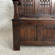 Load image into Gallery viewer, Gothic Revival Carved Oak Storage Settle Bench
