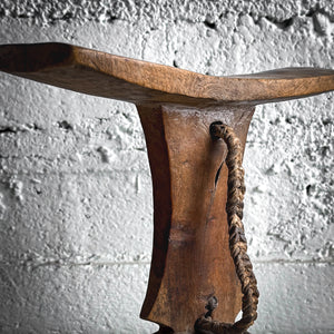 Mid Century African Wood & Leather Headrest Ethnic Arts